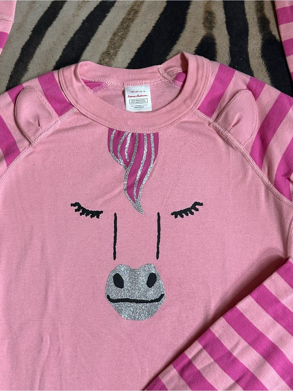 HANNA ANDERSON Girl Organic Cotton Pink Unicorn Pajama Set Long Sleeve  14 yrs🌸